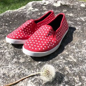 Red Loafers w/ tiny white hearts